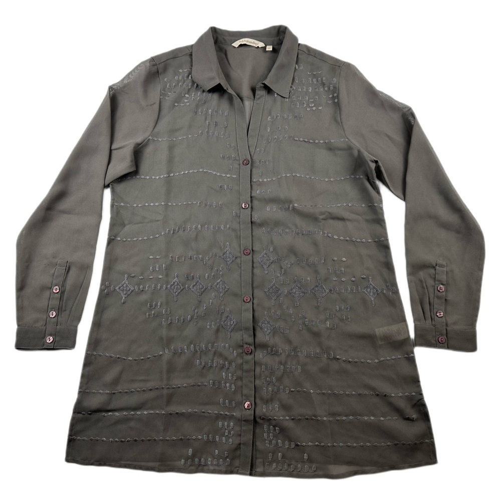 Soft Surroundings Mesh Collared Button Down Embroidered Top Size Medium